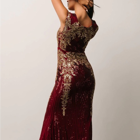 Baltic Born Burgundy and Gold Formal Gown - Picture 2 of 3